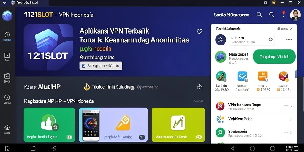 Tangkap layar antarmuka utama 1121SLOT yang menunjukkan koneksi VPN.