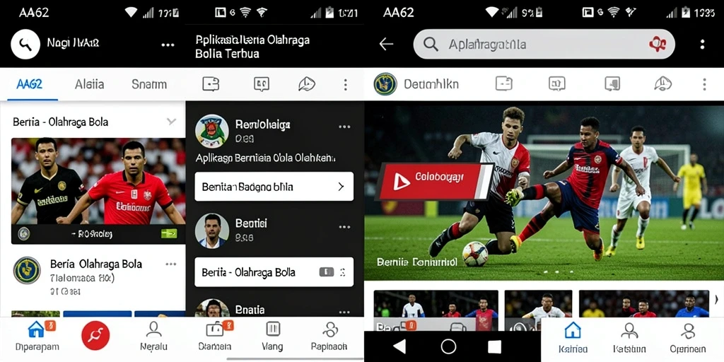 Antarmuka pengguna AA62 menampilkan berita dan analisis olahraga bola.
